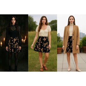 Free People Women Velvet Floral Skirt Blk 6 Whimsygoth Cottagecore Quiet Luxury